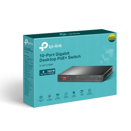Picture of TP-Link TL-SG1210MP 10-Port Gigabit Desktop Switch with 8-Port PoE+PORT: 8× Gigabit PoE+ Ports, 2x Gigabit Non-PoE Ports, 1× Combo Gigabit SFP SlotS