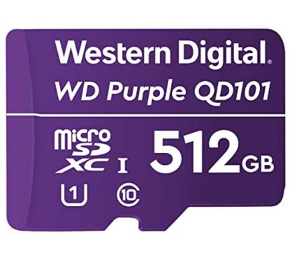 Picture of Western Digital WD Purple 512GB MicroSDXC Card 24/7 -25°C to 85°C Weather & Humidity Resistant for Surveillance IP Cameras mDVRs NVR Dash Cams Drones