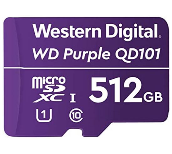 Picture of Western Digital WD Purple 512GB MicroSDXC Card 24/7 -25°C to 85°C Weather & Humidity Resistant for Surveillance IP Cameras mDVRs NVR Dash Cams Drones