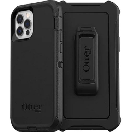Picture of OtterBox Defender Apple iPhone 12 / iPhone 12 Pro Case Black - (77-65401), DROP+ 4X Military Standard, Included Holster, Rugged, 7 Years Warranty
