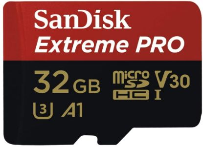 Picture of SanDisk Extreme Pro 32GB microSD SDHC SQXCG 100MB/s 90MB/s V30 U3 C10 UHS-1 4K UHD Shock temperature water & X-ray proof with SD Adaptor >16GB