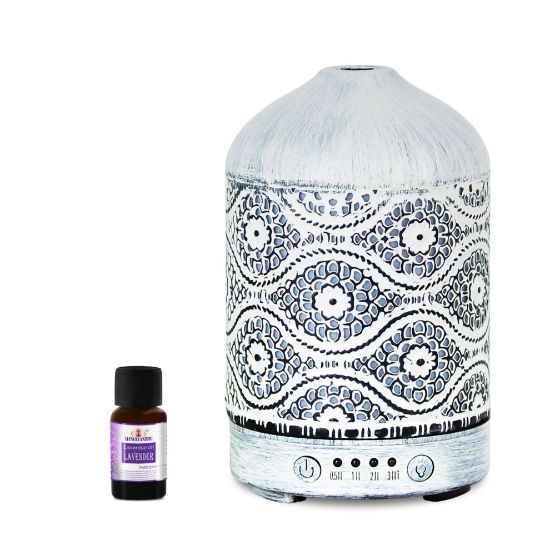 Picture of mbeat® activiva Metal Essential Oil and Aroma Diffuser-Vintage White -100ml Built-in 7 LED colour changing Auto stop misting Product weight: 0.26 kg