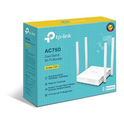 Picture of TP-Link Archer C24 AC750 Dual-Band Wi-Fi Router 2.4GHz 300Mbps 5GHz 433Mbps 4xLAN 1xWAN 4xAntennas, WPS, Router Access Point and Range Extender Modes