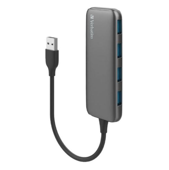 Picture of Verbatim USB 3.1 Gen 1 Hub, plug and play. SuperSpeed Transfer Rate up to 5Gbps, Backwards Compatible with USB 2.0 and 1. Slim profile.
