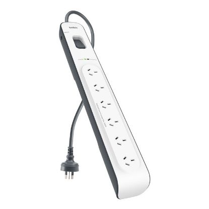 Picture of Belkin SurgeMaster 6-Outlet Surge Protection Strip With 2M Power Cord - (BSV603au2M), Protects Against Spikes & Surges, CEW $30,000, 2 Years Warranty