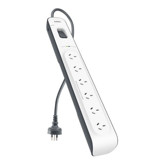 Picture of Belkin SurgeMaster 6-Outlet Surge Protection Strip With 2M Power Cord - (BSV603au2M), Protects Against Spikes & Surges, CEW $30,000, 2 Years Warranty