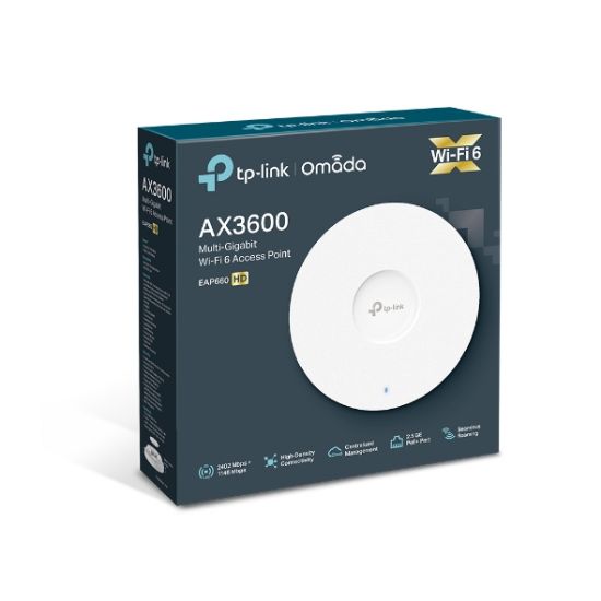 Picture of TP-Link EAP660 HD Omada AX3600 Wireless Dual Band Multi-Gigabit Ceiling Mount Access Point, 2402Mbps @ 5GHz  POE+, SNMP, MU-MIMO, QoS, Mountable