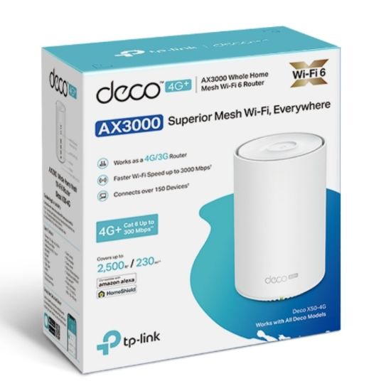 Picture of TP-Link Deco X50-4G(1-pack) 4G+ AX3000 Whole Home Mesh Wi-Fi 6 Router, Build-In 300Mbps 4G+ LTE Advanced Modem