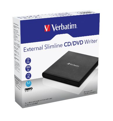 Picture of Verbatim External Slimline DVD / CD Writer, Burner, Reader, Player, Ultra Portable for Notebooks, Nero Software, USB Powered Black Mobile, Retail 2025