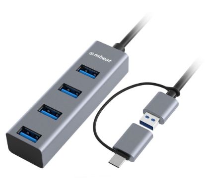 Picture of mbeat® 4-Port USB 3.0 Hub with 2-in-1 USB 3.0 & USB-C Converter - Space Grey transfer speeds up to 5Gbps  Material: Aluminium Weight: 48g