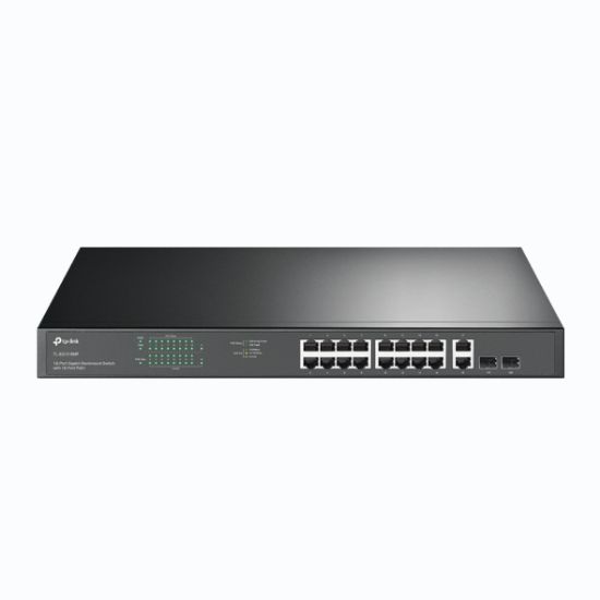 Picture of TP-Link TL-SG1218MP 18-Port Gigabit Rackmount Switch With 16 PoE+ & 2 SFP Slots, 16× Gigabit PoE+ Ports, 2× Gigabit Non-PoE Ports, 2× Combo Gigabit SF