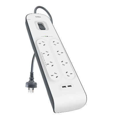 Picture of Belkin SurgePlus 8-Outlet 2-Meter Surge Protection Strip With Two (2.4) Amp USB Charging Ports - (BSV804au2M), CEW $20,000, 2 Years Warranty
