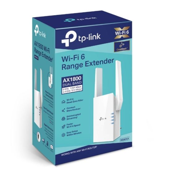 Picture of TP-Link RE605X AX1800 Wi-Fi Range Extender 574Mbps@2.4GHz 1201Mbps@5GHz  1x1GBps WPS 2xAntenna 2x2 MI-MIMO Dual Band Access Point