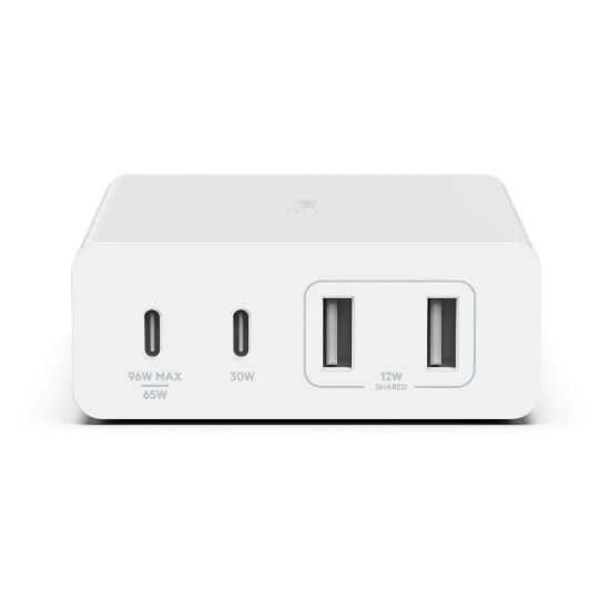 Picture of Belkin BoostCharge Pro 108W USB-C (PD 3.0) 4-Port GaN Wall Charger - White (WCH010auWH), 2xUSB-C, 2xUSB-A, Compact Laptop Charger, 2 Years Warranty