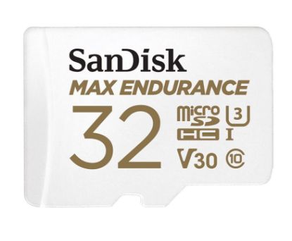 Picture of SanDisk Max Endurance 32GB microSD 100MB/s 40MB/s 20K hrs 4K UHD C10 U3 V30 -40°C to 85°C Heat Freeze Shock Temperature Water X-ray Proof SD Adapter