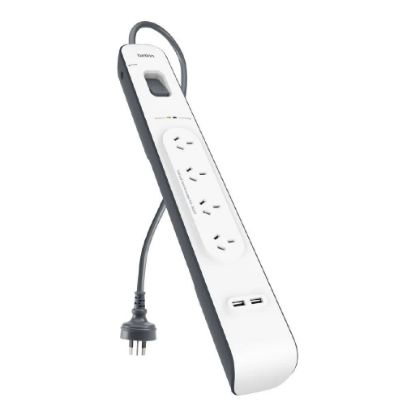 Picture of Belkin SurgePlus 4-Outlet 2-Meter Surge Protection Strip With Two (2.4) Amp USB Charging Ports - (BSV401au2M), CEW $20,000, 2 Years Warranty