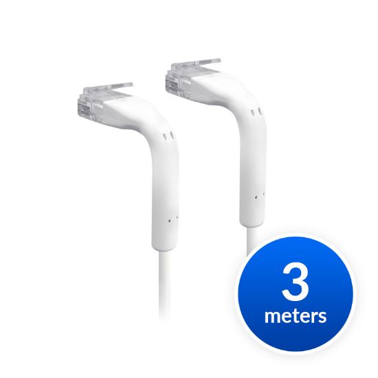 Picture of Ubiquiti UniFi Patch Cable Single Unit, 3m, White, End Bendable to 90 Degree, RJ45 Ethernet Cable, Cat6, Ultra-Thin 3mm Diameter