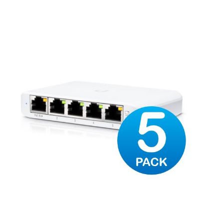 Picture of Ubiquiti USW Flex Mini 5 Pack - Managed, UniFi, Layer 2 Gigabit, 5x GbE RJ45 Ports, Power Via PoE (802.3af) /USB Type-C 5V 1A, No PSU,