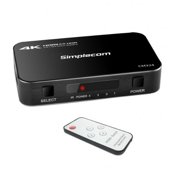 Picture of Simplecom CM324 4 Way HDMI 2.0 Switch 4 IN 1 OUT Ultra HD 4K 60Hz HDR HDCP 2.2