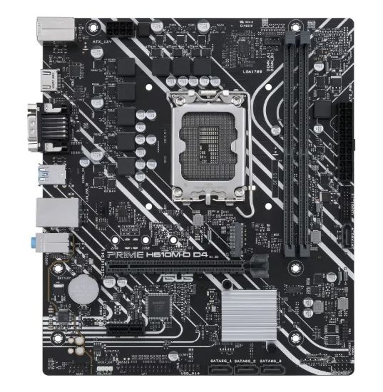 Picture of ASUS H610M PRIME H610M-D D4-CSM Intel LGA 1700 mATX Motherboard 2xDDR4 64GB, PCIe4.0, M.2, 1Gb Ethernet, HDMI, D-SUB, USB3.2 Gen1, SATA 6Gbps,