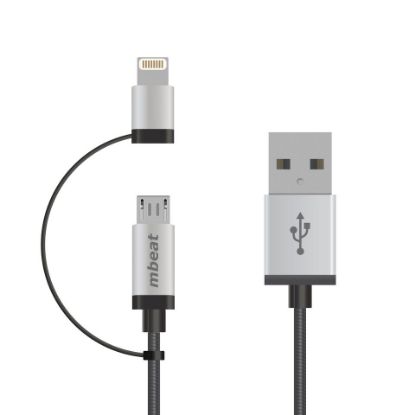 Picture of (LS) mbeat® 1m Lightning and Micro USB Data Cable - 2-in-1/Aluminmum Shell Crush-Proof/Nylon Braided/Silver/ Apple/Andriod Tablet Mobile Device