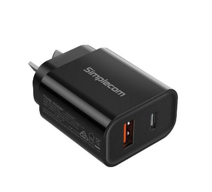 Picture of Simplecom CU220 Dual Port PD 20W Fast Wall Charger USB-C + USB-A for Phone Tablet
