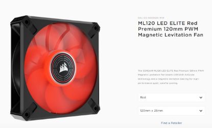 Picture of Corsair ML ELITE Series, ML120 LED ELITE, 120mm Magnetic Levitation Red LED Fan with AirGuide, Single Pack (LS)