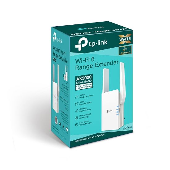 Picture of TP-Link RE705X AX3000 Mesh WiFi 6 Extender 574Mbps@2.4GHz 2402Mbps@5GHz, 1x Gigabit Ethernet Port, 2x External Antennas