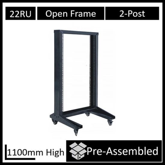 Picture of LDR Flat Packed 22U 2-Post Open Frame Rack, Black Metal Construction