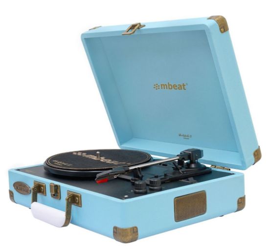 Picture of (LS)mbeat®  Woodstock 2 Sky Blue Retro Turntable Player with BT Receiver & Transmitter Built-in Bluetooth receiver eaturing 3 speed settings