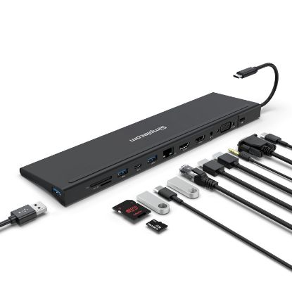 Picture of Simplecom CHN622 USB-C 12-in-1 Multiport Docking Station Laptop Stand Dual HDMI + VGA Triple Display Gigabit LAN