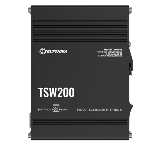 Picture of Teltonika TSW200 Industrial PoE+ Ethernet Switch, 2x SFP Ports, 8x PoE+ Ports with speeds up to 1000 Mbps, Power Up to 240 W, PSU excluded