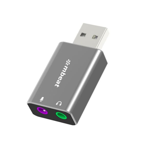 Picture of mbeat Elite USB to 3.5mm Audio and Microphone Adapter - Add Headphone Audio Jack to USB-A Computers, Laptops, Notebooks - Space Grey