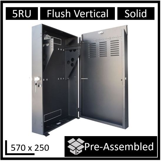 Picture of LDR Assembled 5U Flush Wall Mount Vertical Cabinet (570mm x 250mm) - 4U Rack For Gear & 2U Mount For Patch Panels - Black Metal Construction