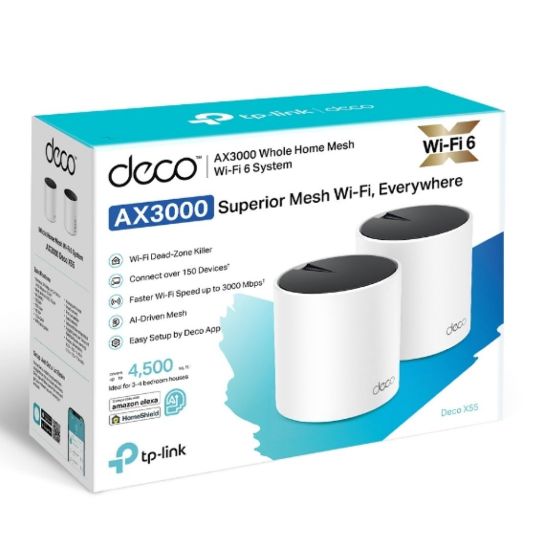 Picture of TP-Link Deco X55(2-pack) AX3000 Whole Home Mesh WiFi 6 Router, Dual-Band with Smart Antennas, MU-MIMO, HomeShield Security