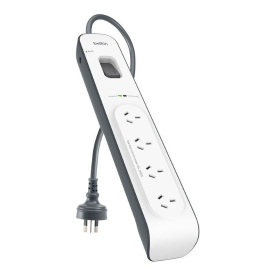 Picture of Belkin SurgeMaster 4-Outlet Surge Protection Strip With 2M Power Cord - (BSV400au2M), Protects Against Spikes & Surges, CEW $20,000, 2 Years Warranty