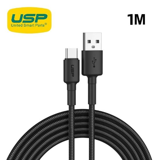 Picture of USP BoostUp Braided USB-C to USB-A Cable (1M) Black -3A, Fast Charge, Strong & Durable,Samsung Galaxy,Apple iPhone,iPad,MacBook,Google,OPPO,Nokia