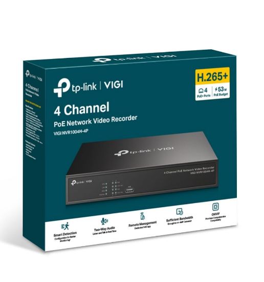 Picture of TP-Link VIGI NVR1004H-4P 4 Channel PoE+ Network Video Recorder, 24/7 Continuous Recording, 4K HDMI Video Output & 16MP Decoding (HDD Not Included)