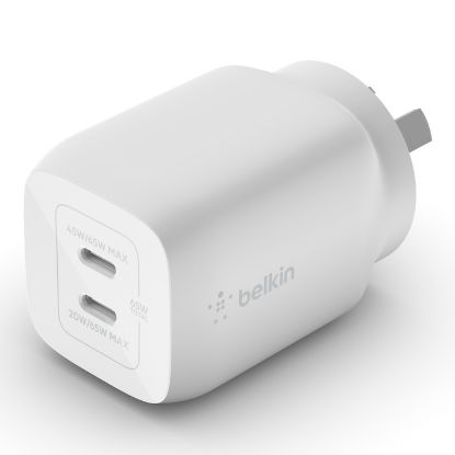 Picture of Belkin BoostCharge Pro 65W USB-C  (PD 3.0) PPS Dual GaN Wall Charger - White (WCH013auWH), Compact Laptop Charger, Travel-Ready, 2 Years Warranty