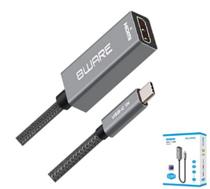 Picture of 8ware 10cm USB-C to HDMI Male-Female Adapter Converter Cable Retail Pack for PC Laptop iPad  MacBook Pro/Air Surface Dell XPS to Monitor Projector TV