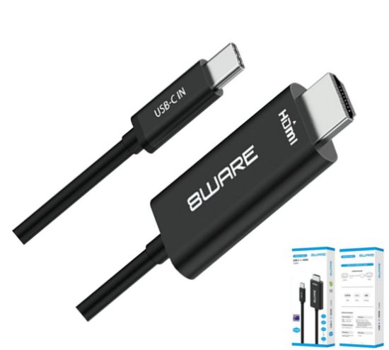Picture of 8ware 1m USB-C to HDMI 4K Male to Male Adapter Converter Cable Retail Pack for PC Notebook iPad  MacBook Pro/Air Surface Dell XPS to Monitor Projector