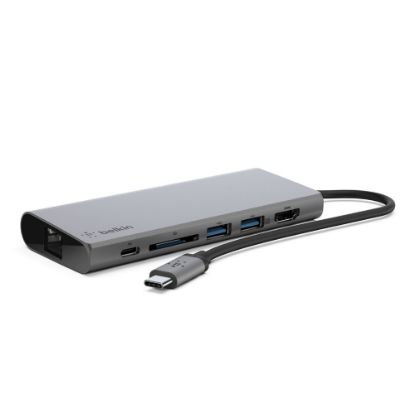 Picture of Belkin USB-C Multimedia Hub with 60W Power Delivery - (F4U092btSGY), 1x HDMI 4K, 1x USB-C, 2x USB-A, 1xSD, 1xGB Ethernet, 5Gbps TS, 2 Years Warranty