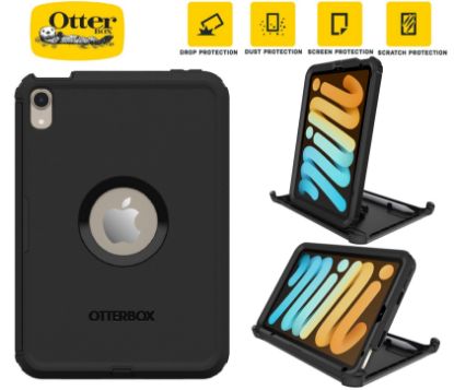 Picture of OtterBox Defender Apple iPad Mini A17 Pro (7th Gen) / iPad Mini (8.3') (6th Gen) Case Black - (77-87476), DROP+ 2X Military Standard, 7 Years Warranty