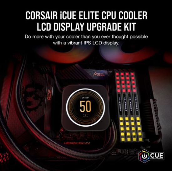 Picture of Corsair iCUE ELITE CPU Cooler LCD Display Upgrade Kit transforms your CORSAIR ELITE CAPELLIX CPU cooler into a personalized dashboard Display