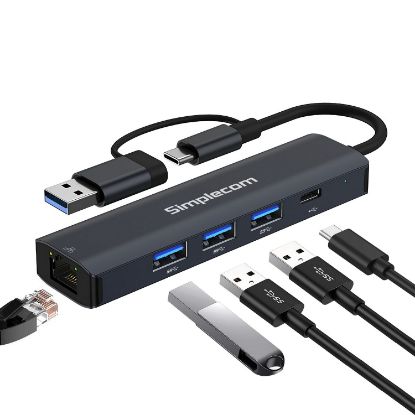 Picture of Simplecom CHN436 USB-C and USB-A to 4-Port USB HUB with Gigabit Ethernet Adapter