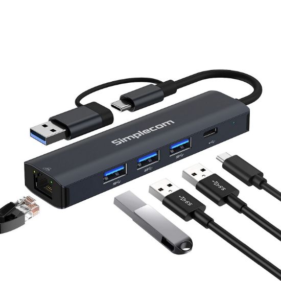 Picture of Simplecom CHN436 USB-C and USB-A to 4-Port USB HUB with Gigabit Ethernet Adapter