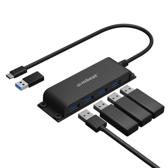 Picture of mbeat® Mountable 4-Port USB-A & USB-C Adapter Hub - 60cm Data Cable, USB 3.0, 2.0 High-Speed Data Port Expansion, Save Space Mounting Solution