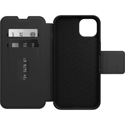 Picture of OtterBox Strada Apple iPhone 14 Plus Case Black - (77-88557), DROP+ 3X Military Standard, Leather Folio Cover, Card Holder, Raised Edges, Soft Tou