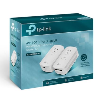 Picture of TP-Link TL-PA8033P KIT AV1300 Passthrough Powerline KIT, Qualcomm, 3 Gigabit Ports, 1300Mbps Powerline, 2*2 MIMO,  HomePlug AV2, New PLC Utility, Twin