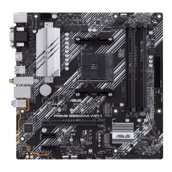 Picture of ASUS AMD B550M PRIME B550M-A WIFI II (Ryzen AM4) Micro-ATX Motherboard, Dual M.2, PCIe 4.0, Wi-Fi 6, 1 Gb Ethernet, HDMI, DVI-D, D-Sub, SATA 6G
